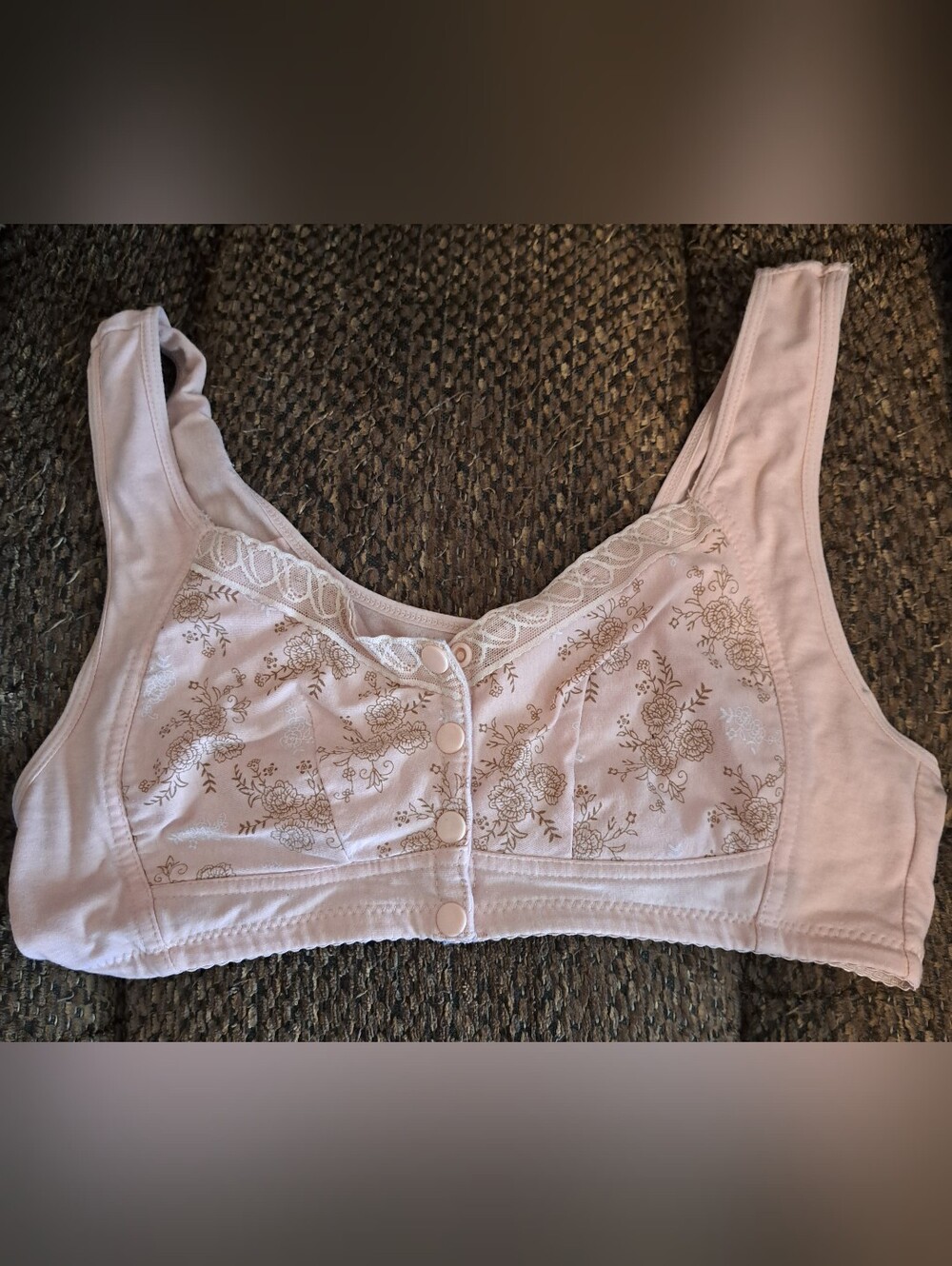 Daisy Light Pink Floral Front-Button Sleep Bra with Lace